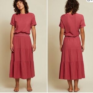 Nation LTD Martine Midi Dress Pima Cotton Dusty Red Size Small